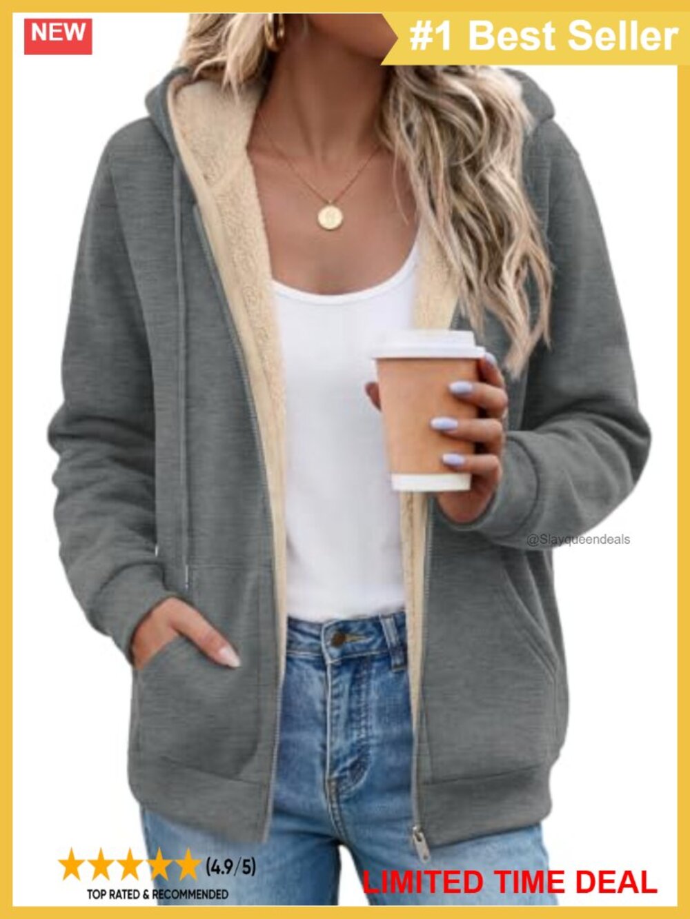 Sherpa Fleece Zip Up Hoodie Jacket Thick Warm Winter Coat